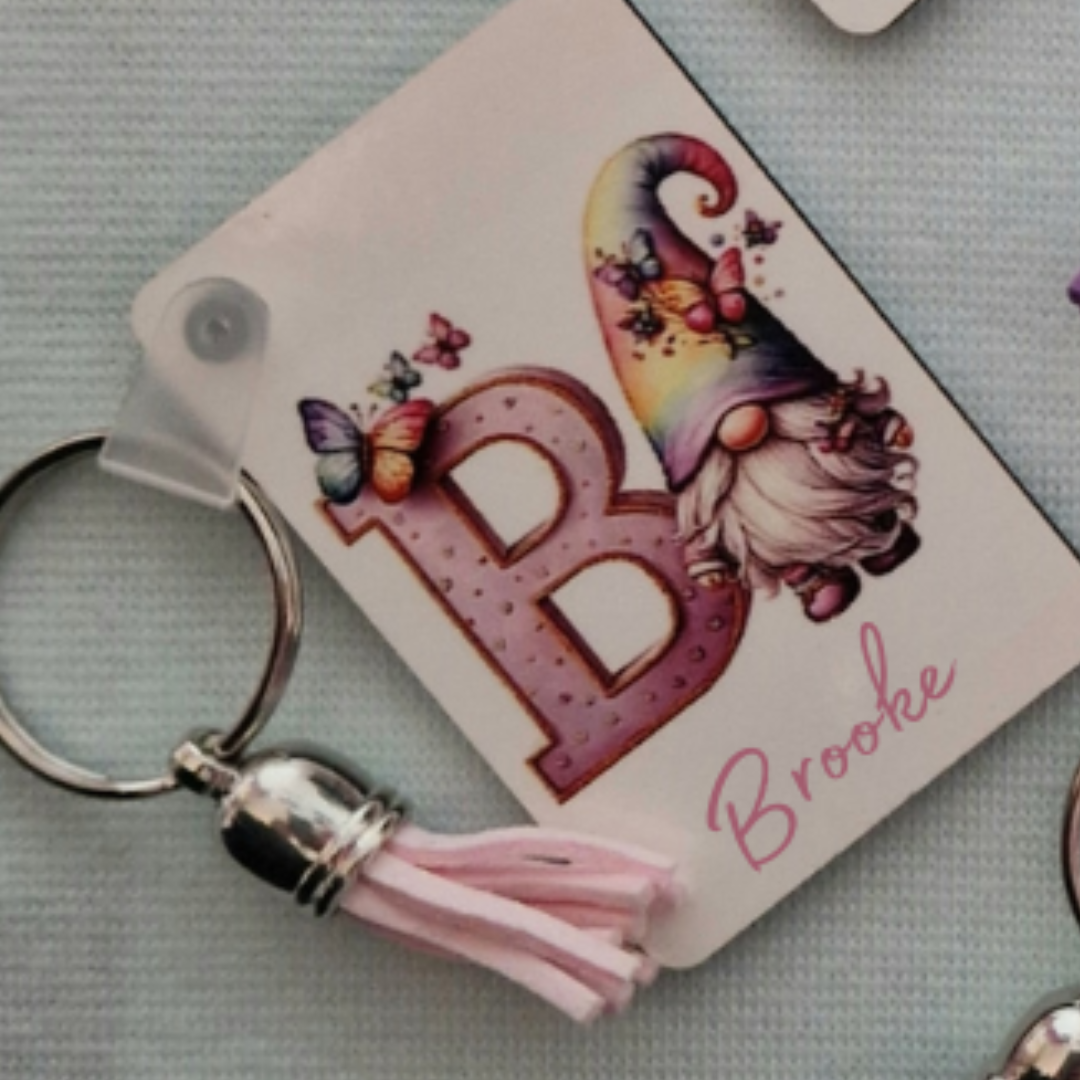 Personalised rainbow gonk keyring