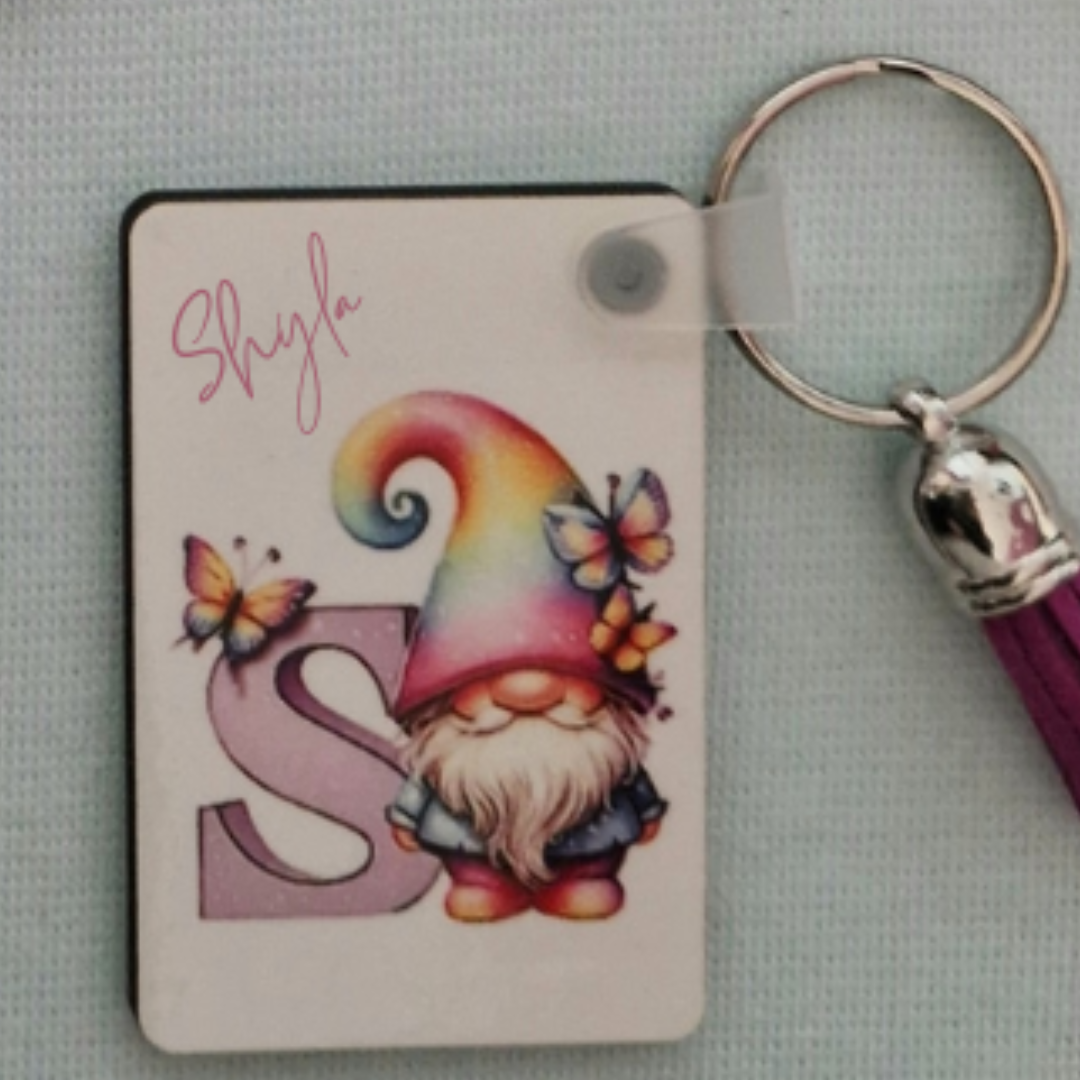 Personalised rainbow gonk keyring