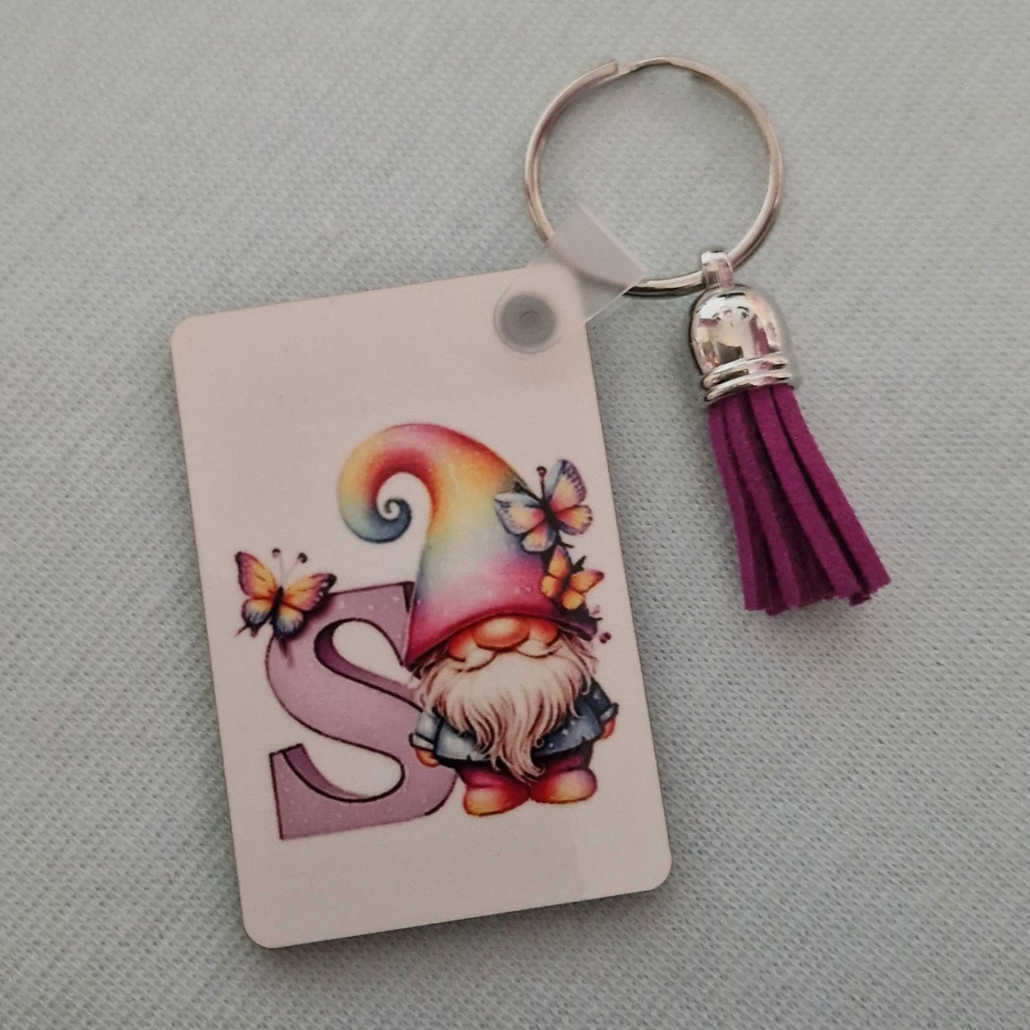 Personalised rainbow gonk keyring